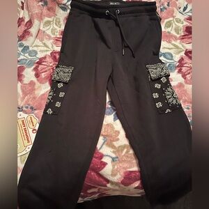 Snoop Dogg Black Cargo Joggers with Paisley Pockets
